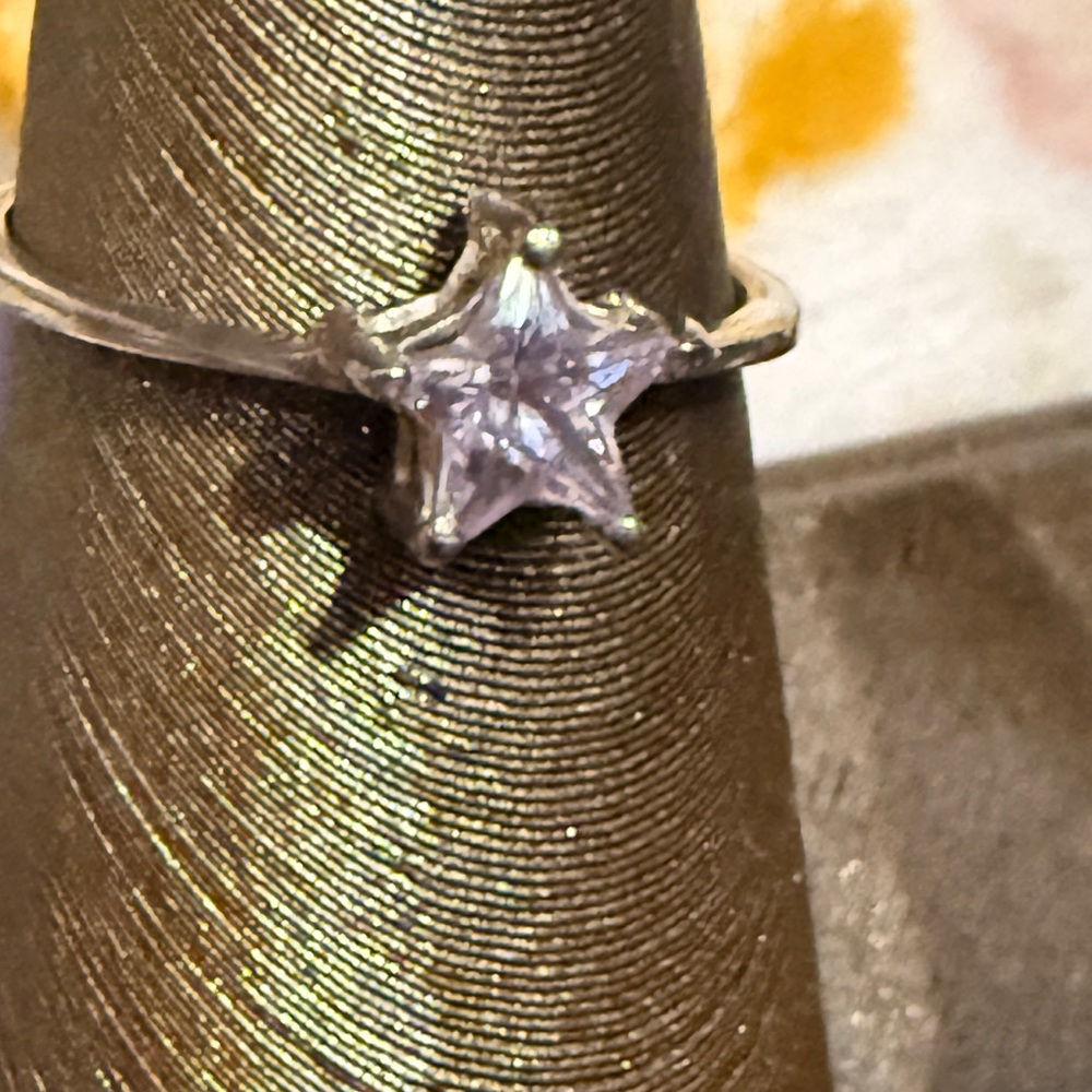 Vintage Sterling Silver Star-Cut Pink Stone Ring Sz 9